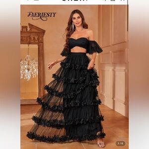 Shien Elegant Black Off-Shoulder Two-Piece Dress
